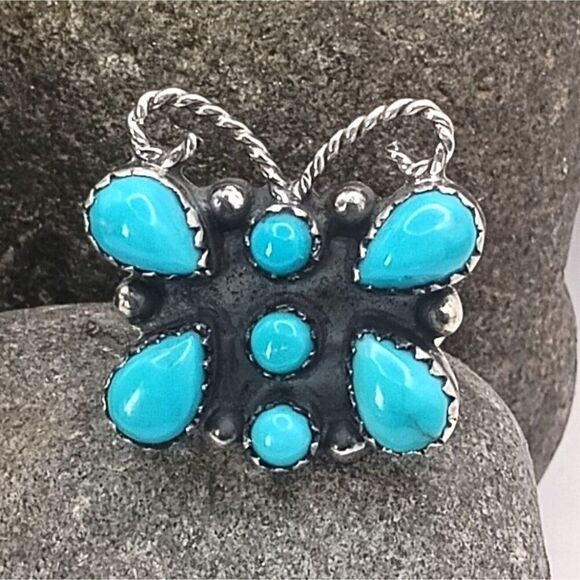 Southwest Style Sleeping Beauty Turquoise Butterfly Ring Sterling Silver Size 8